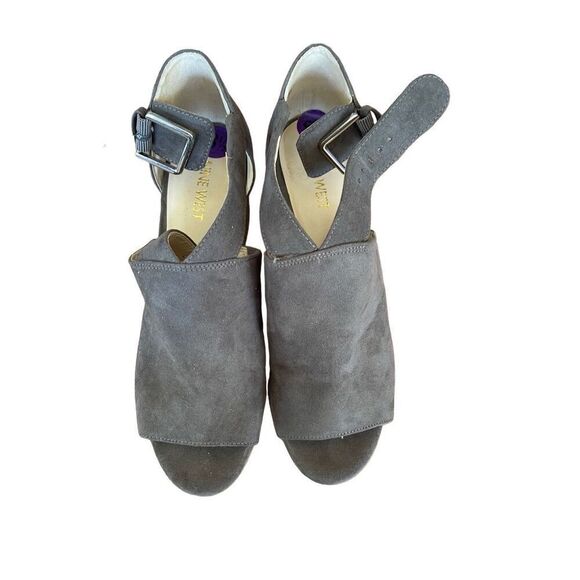 NIne West Womens Gray Suede Adjustable Strap Open Toe Block Heel Sandal Size 8.5 - Picture 2 of 7